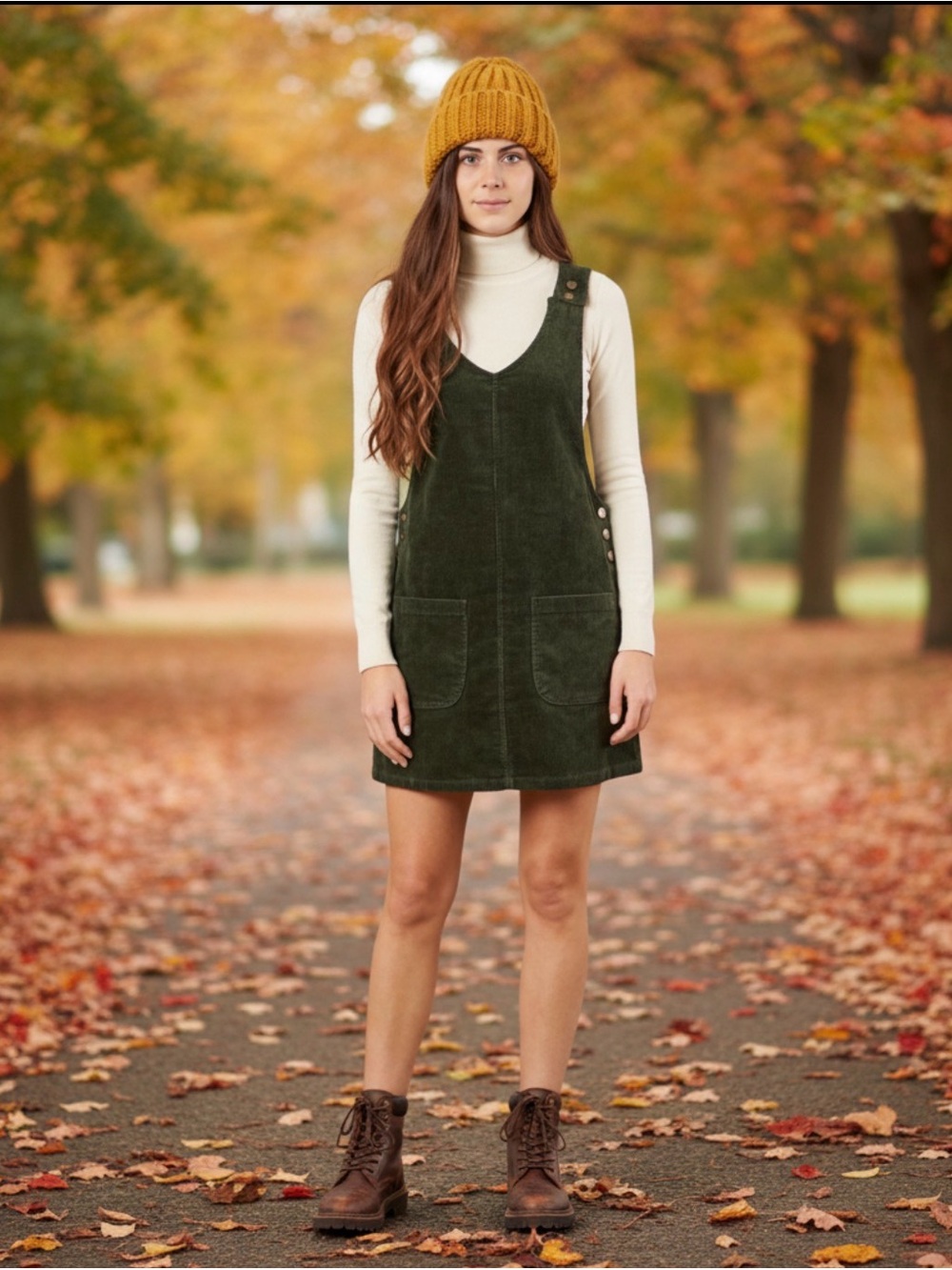 Rylee + Cru Odette Corduroy Overall Dress Olive Green Large